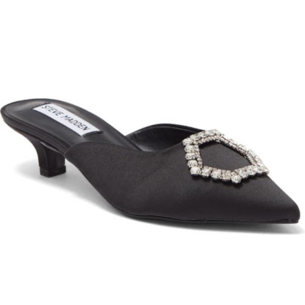 NEW Steve Madden Black Satin Rhinestone kitten Heel